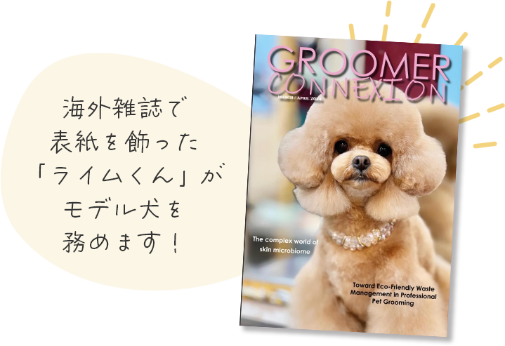 海外雑誌で表示を飾った「ライムくん」がモデル犬を務めます！