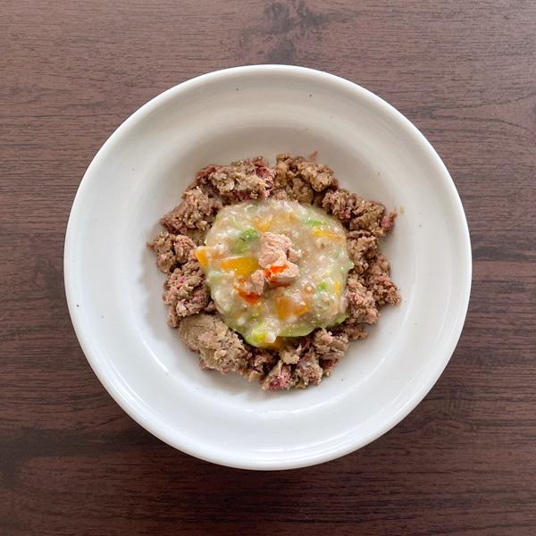 鹿肉リングのレバー風味おじや添え